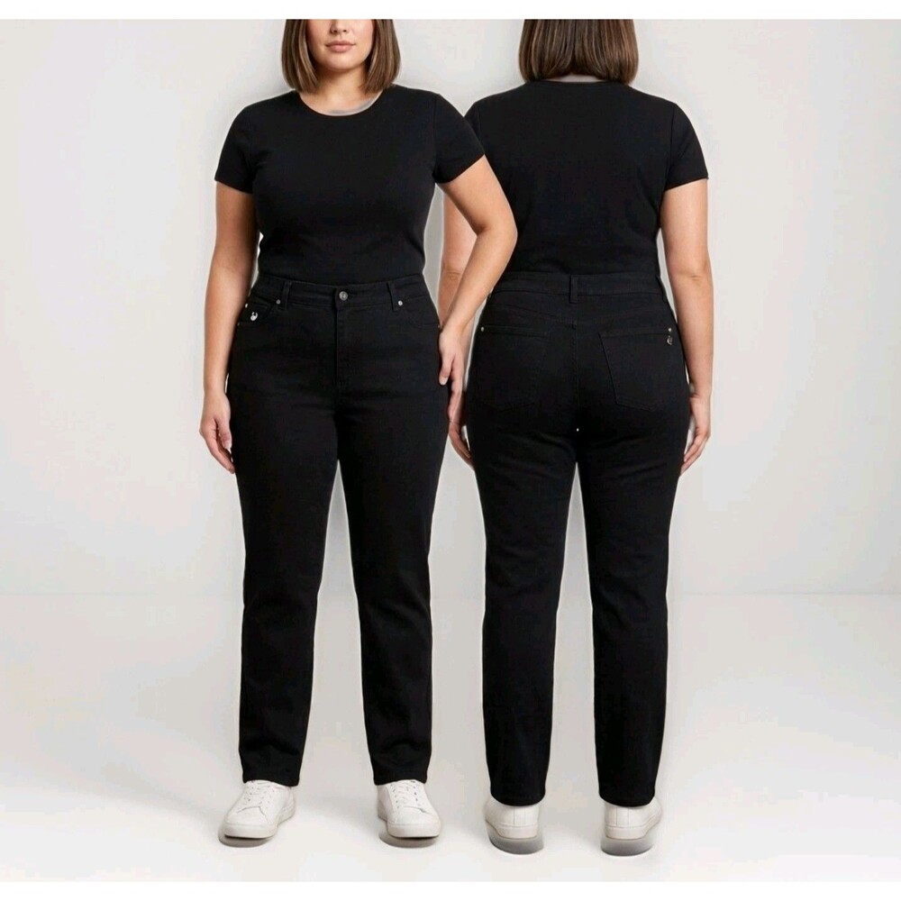 Gloria Vanderbilt Amanda Jeans Black Denim High-rise Straight Stretch Plus 20W